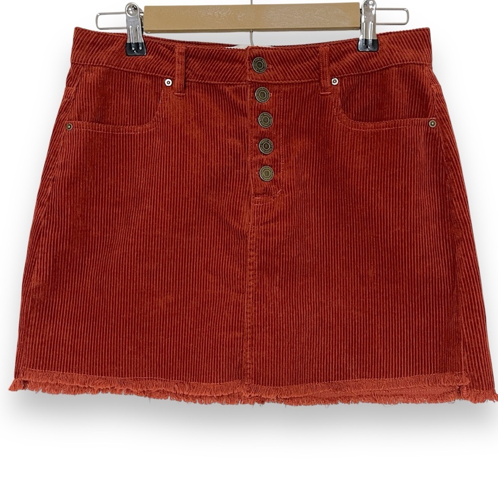Indigo Rein Corduroy Mini Skirt Juniors 7 Copper High Waisted Frayed Hem Pockets